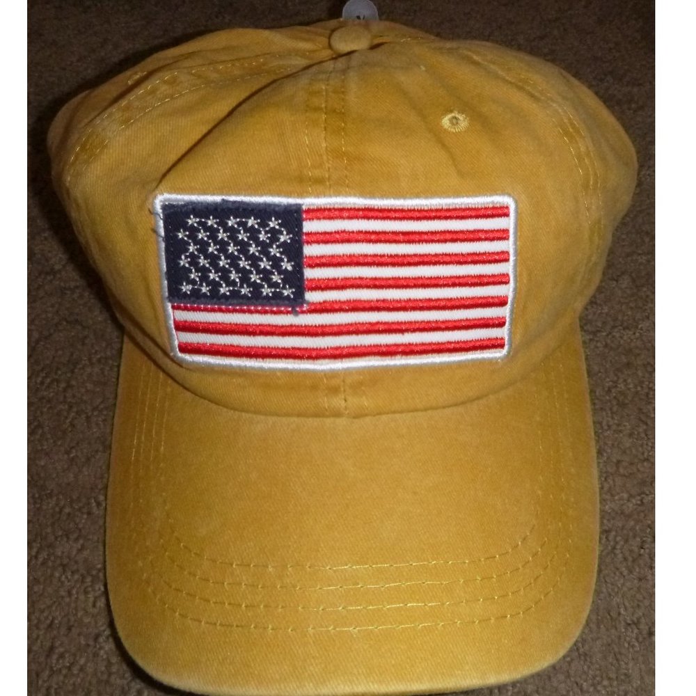 Womens Falls Creek AMERICAN FLAG Gold Baseball Cap Hat OSFM 100%  Cotton  NWT